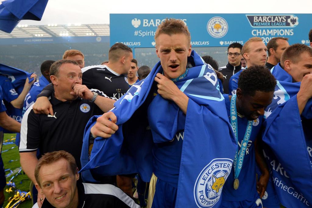  Jamie Vardy at Leicester's title celebrations