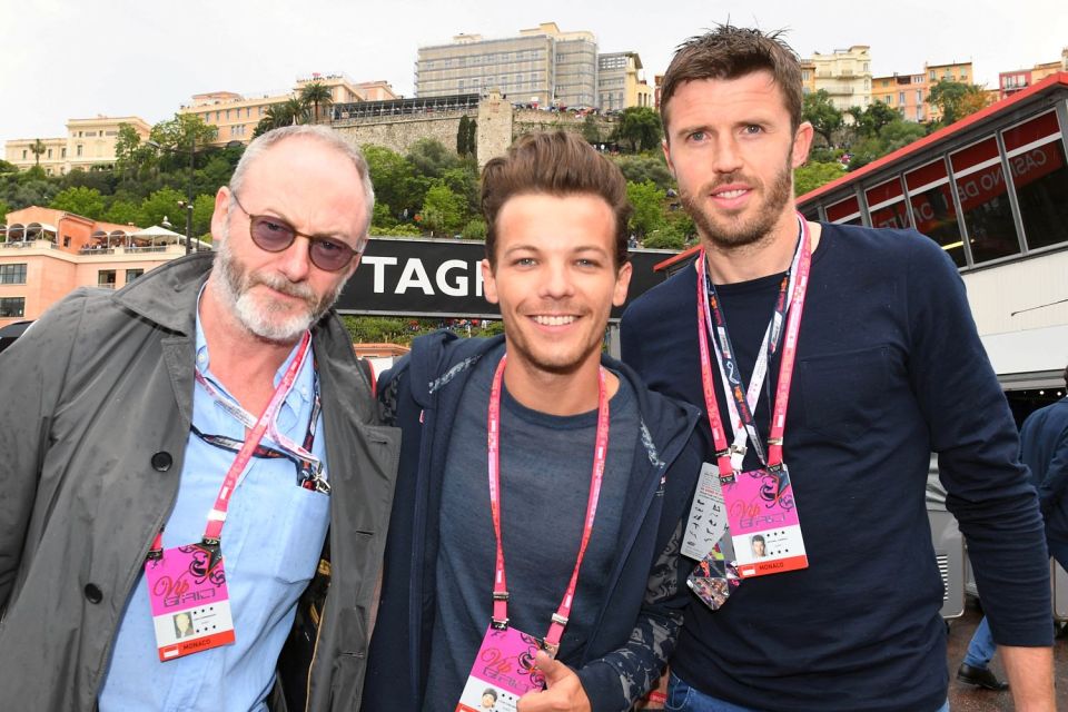 Liam Cunningham, Michael Carrick and Louis Tomlinson in Monaco 