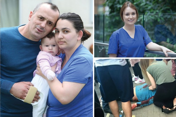 Edmund Sinanaj was saved by off-duty nurse Abigail Bamber after he was stabbed in the street in London