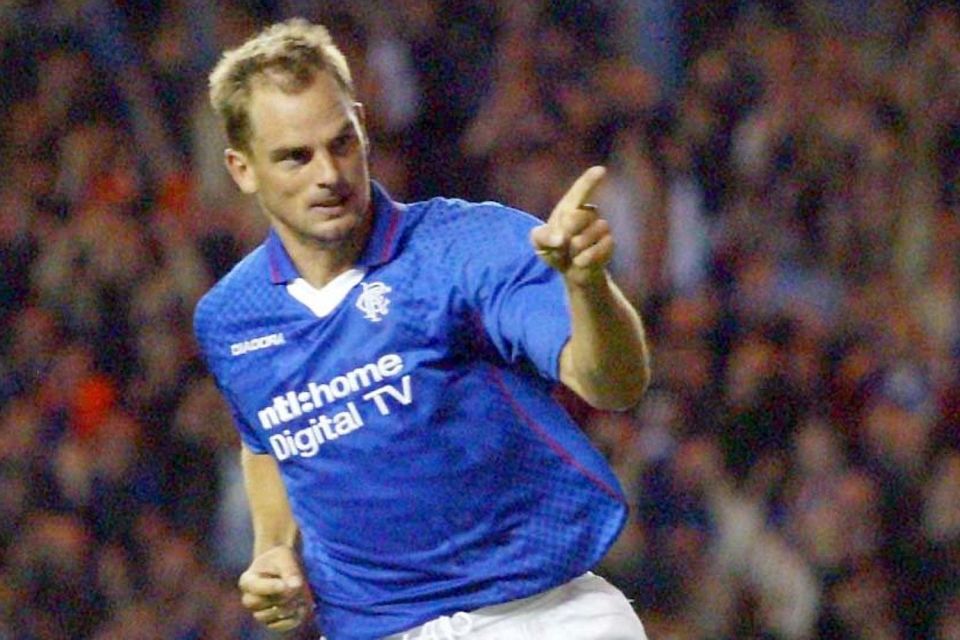  Ronald de Boer celebrates netting for Rangers in the Uefa Cup during a brief spell