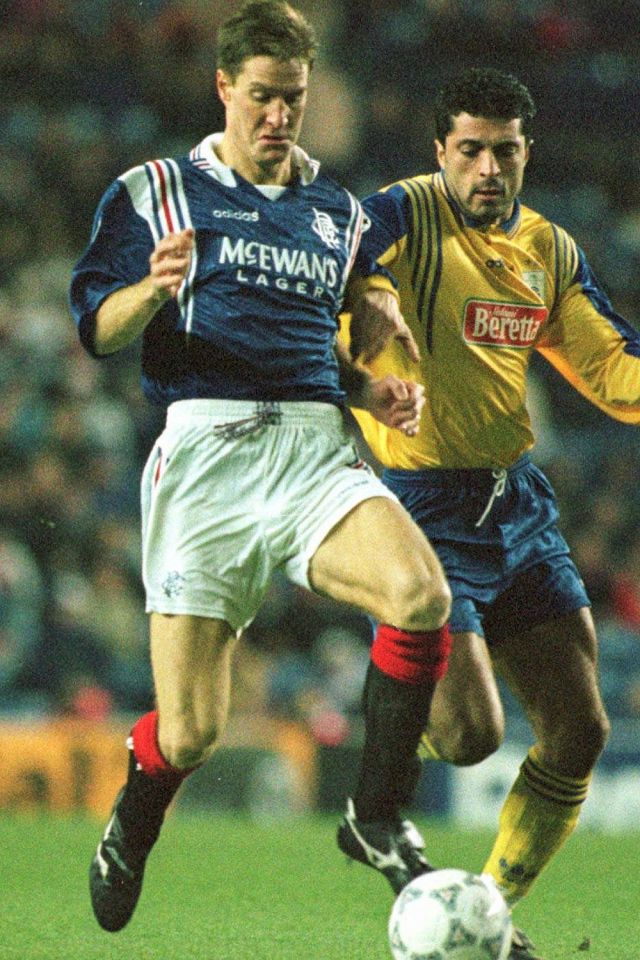  Peter van Vossen in action for Rangers during a 1996 Uefa Cup tie