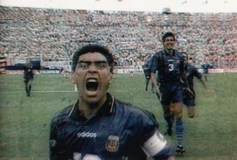  Diego Maradona wildly celebrates after scoring against Greece at 1994 World Cup