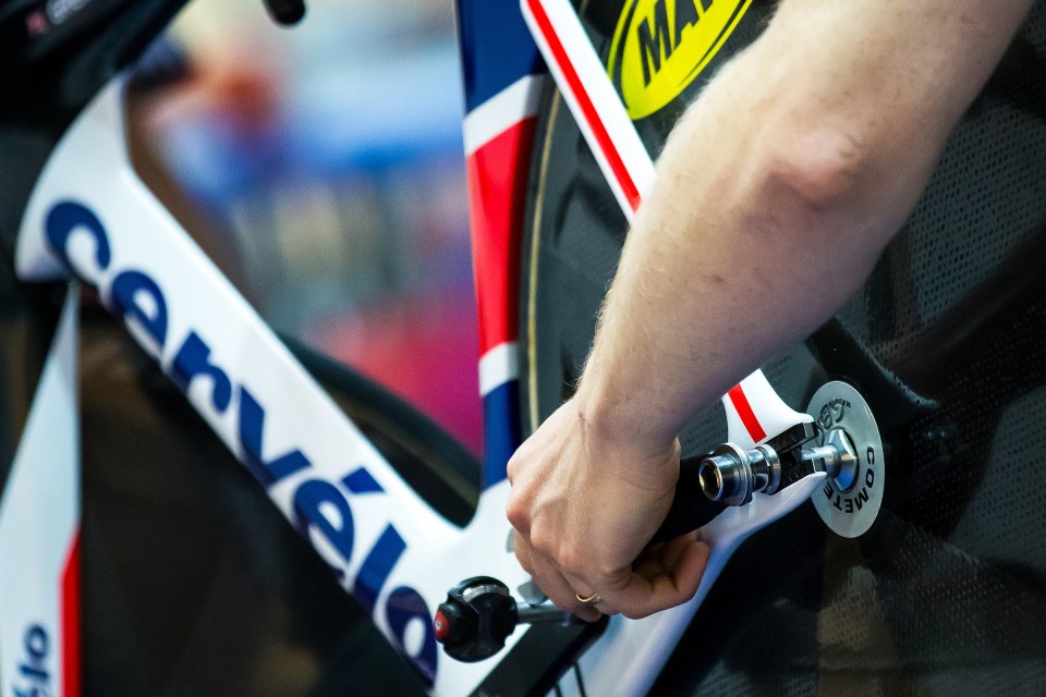  Mechanics work on Team GB's latest bike ahead of the Rio 2016 Olympics