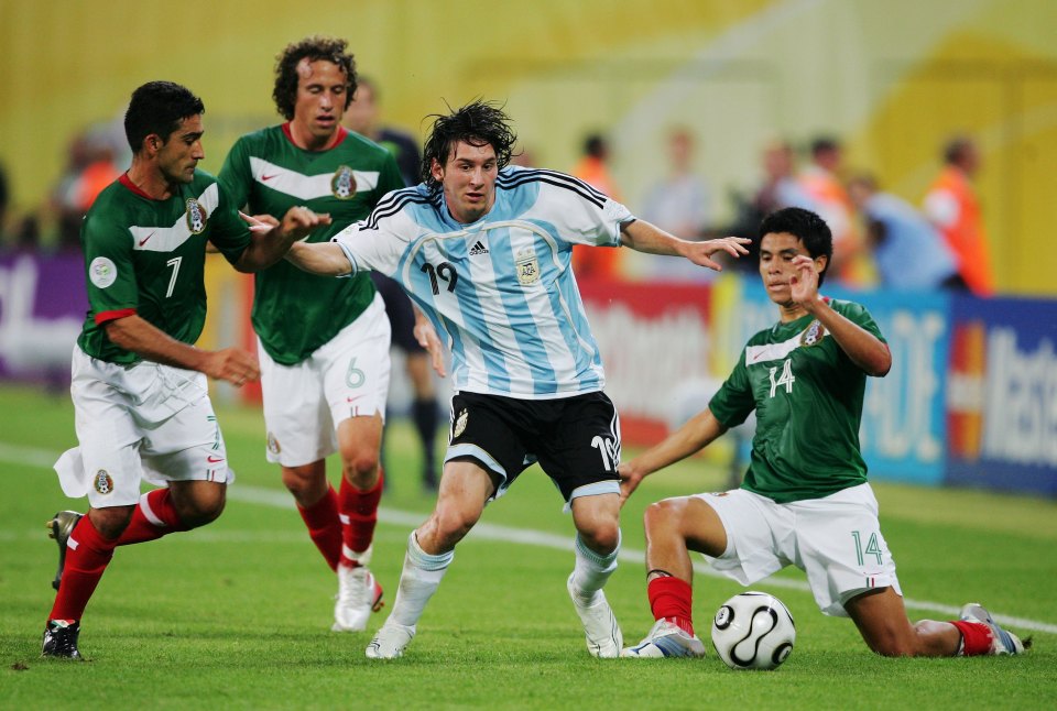  Lionel Messi in action for Argentina against Mexico at the 2006 World Cup in Germany