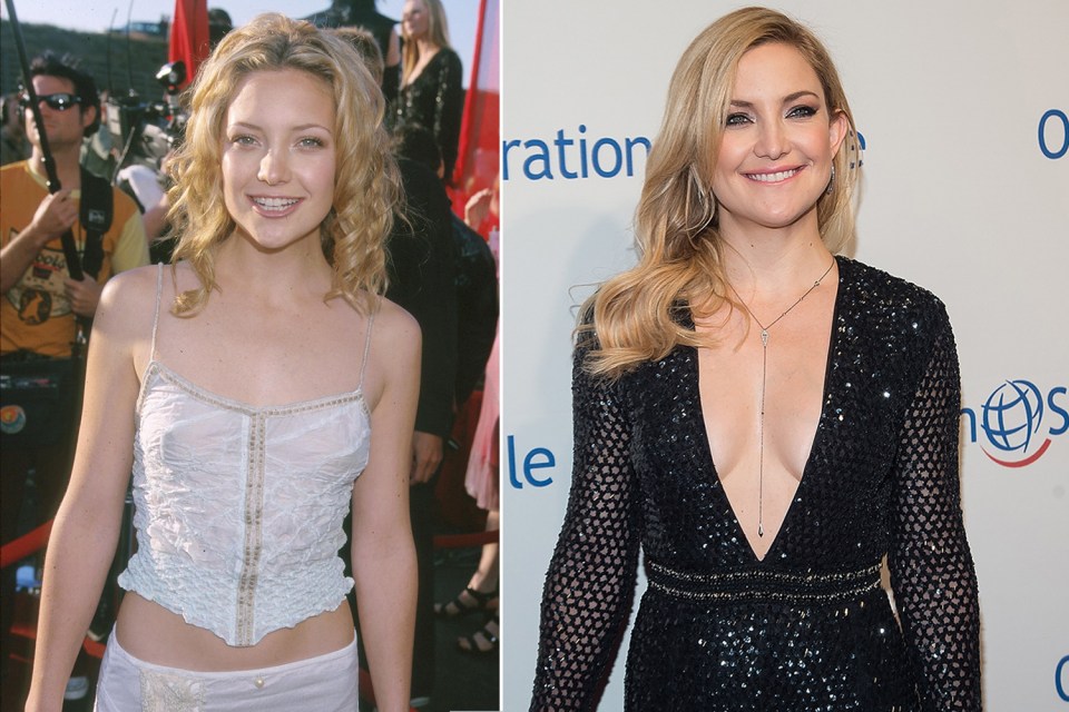  Kate Hudson hides her modest chest, left, and bigger bust, right