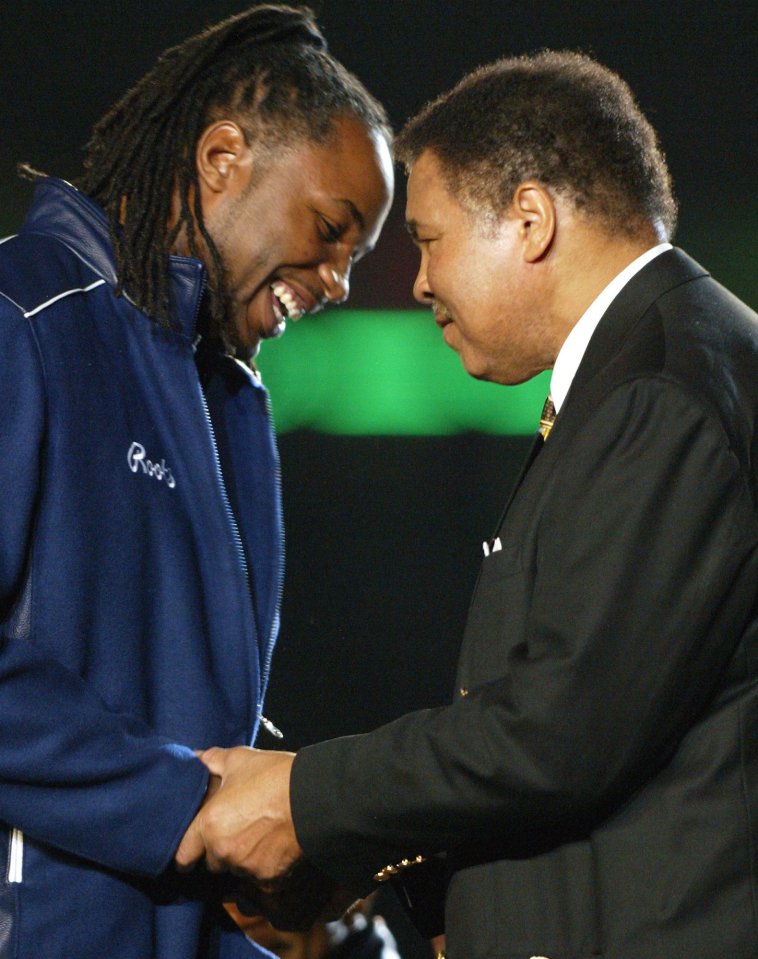  Lennox Lewis has spoken of how much late icon Muhammad Ali meant to him and this photo shows the pair meeting in Toronto, Canada in 2002