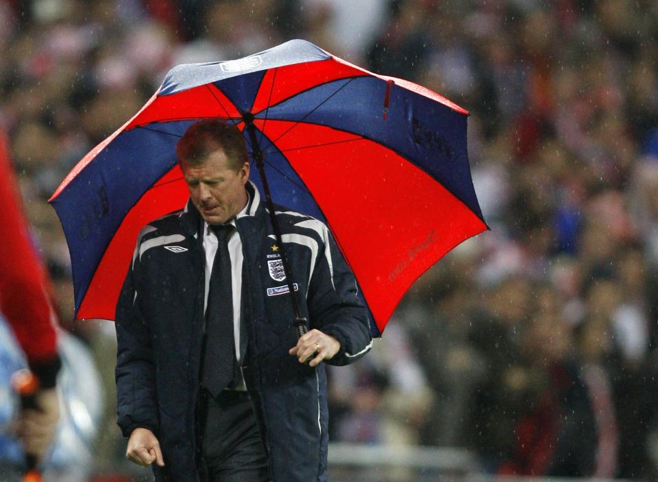  Ex-England manager Steve McClaren watches his team lose 3-2 to Croatia in a Group E Euro 2008 Qualifying game at Wembley that cost him his job