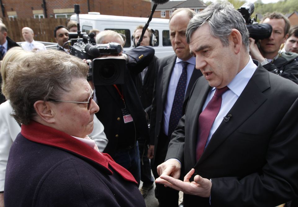  Brief encounter ... Gillian Duffy with the former PM Gordon Brown in 2010