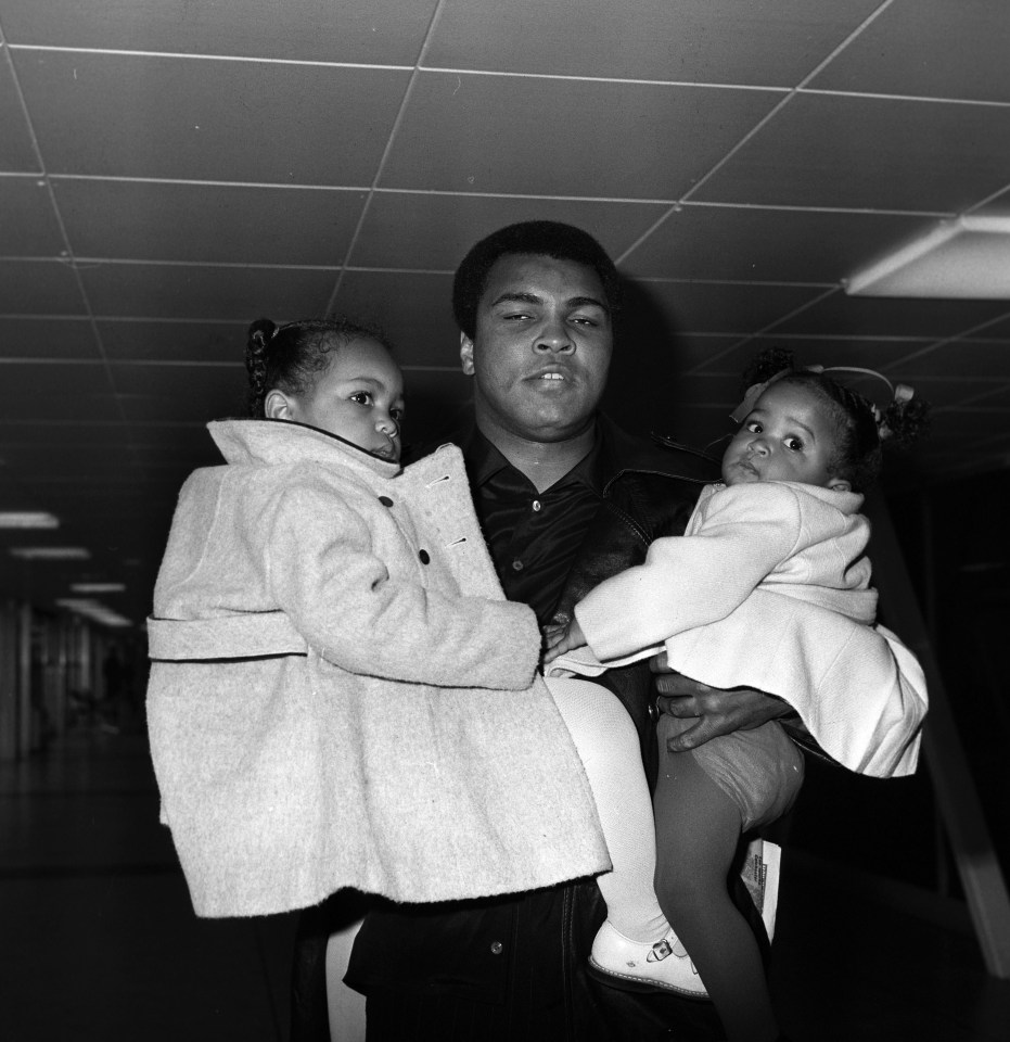  Muhammad Ali with his children Hana and Laila at London Heathrow airport in 1978