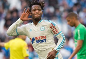  Michy Batshuayi celebrates a French L1 goal against St Etienne for Marseilles