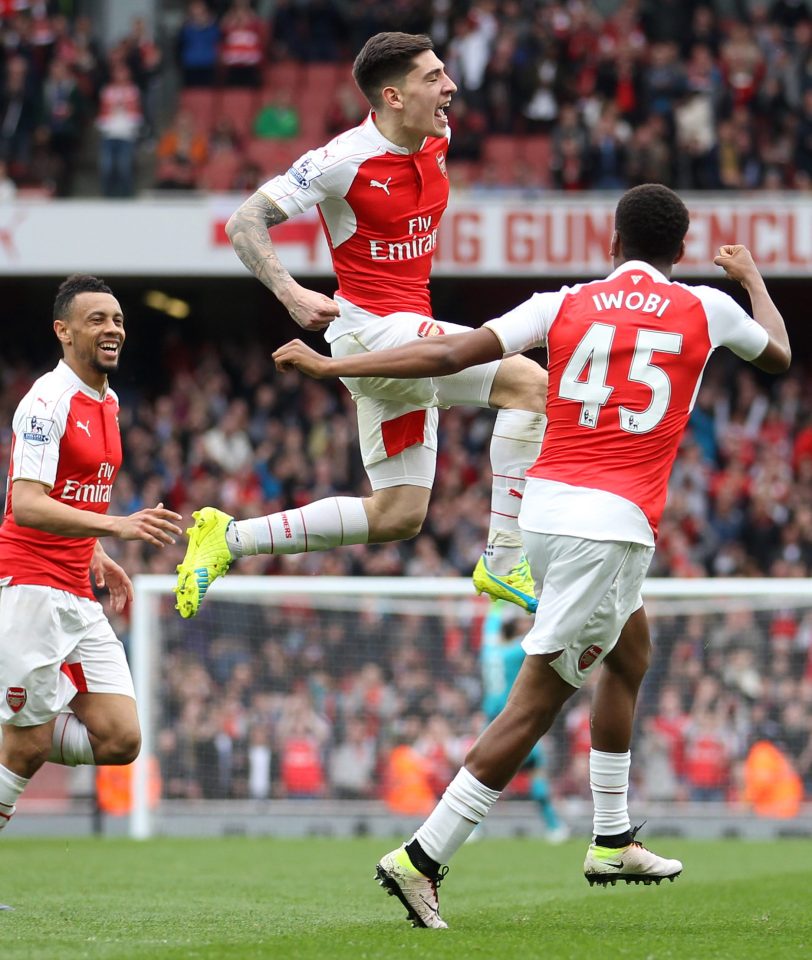  Top Gun...a delighted Bellerin celebrates scoring a league goal  against Watford