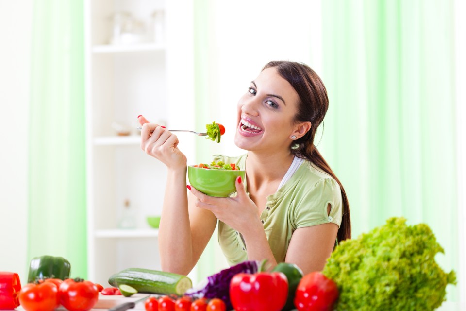 Girl eating healthy salad