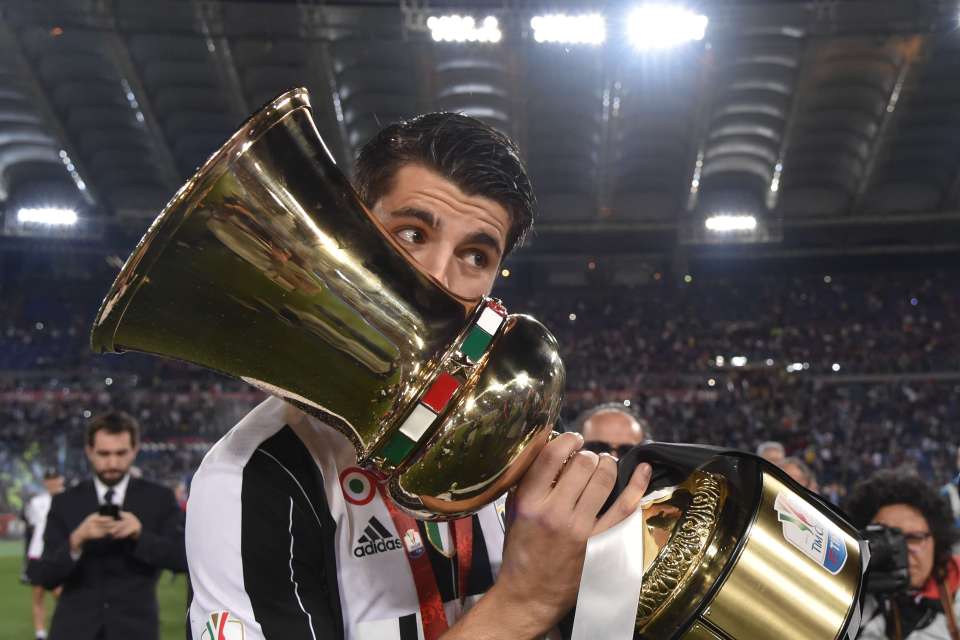  Morata kisses the Italian Cup after Juventus beat AC Milan