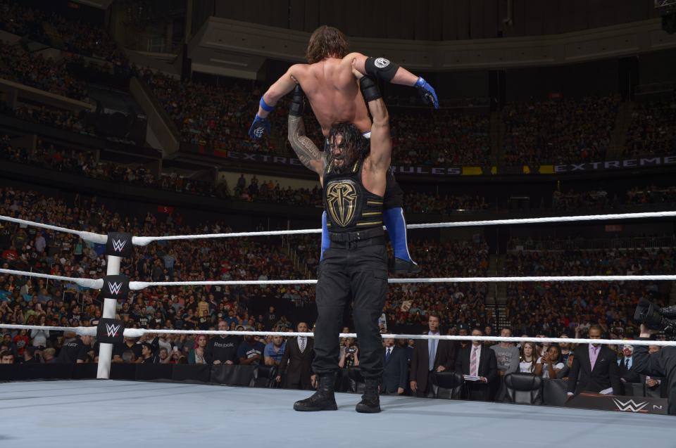  Roman Reigns defeated AJ Styles to retain the heavyweight title at Extreme Rules but Seth Rollins ruined his night but attacking him from behind after the bell