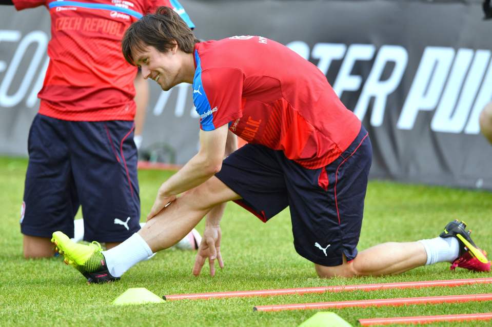 Tomas Rosicky warms up during a training session with Czech Republic last week