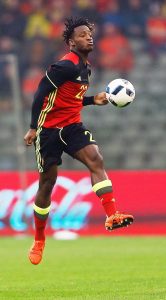 Michy Batshuayi of Belgium in action against Finland