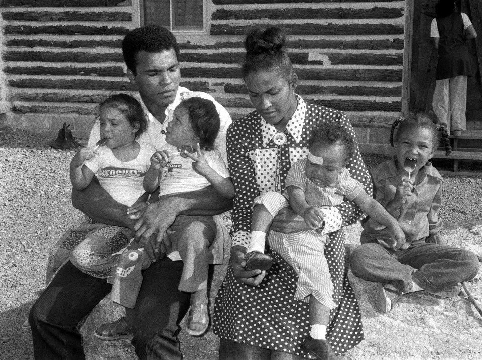  Muhammad Ali is pictured with his second wife Belinda Boyd and their four children, twin daughters Reeshemah (left) and Jamillah, son Muhammad Jr and older daughter Laila