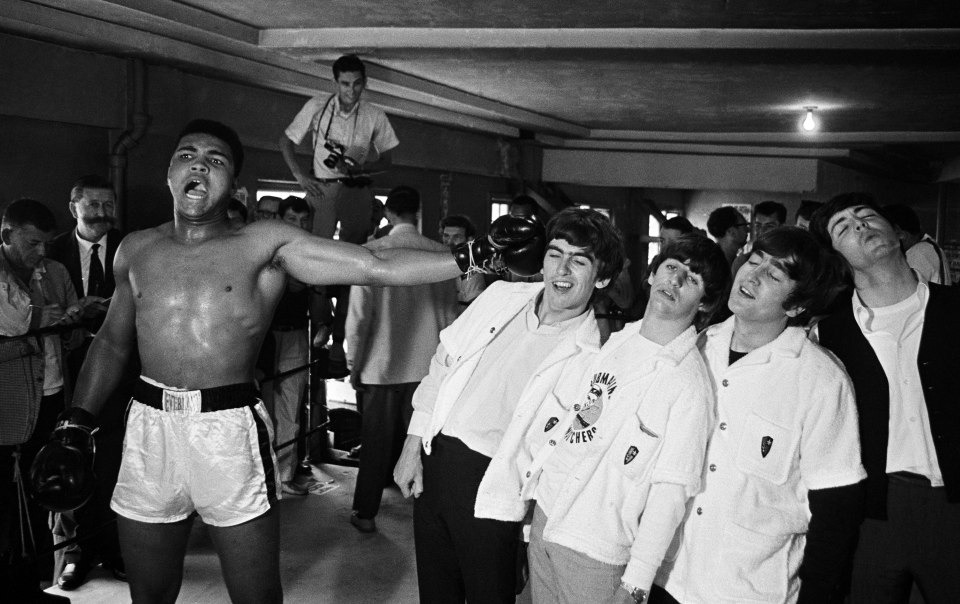  The boxing legend takes on the Beatles (from left to right, George Harrison, Ringo Starr, John Lennon and Paul McCartney) in Miami, 1964