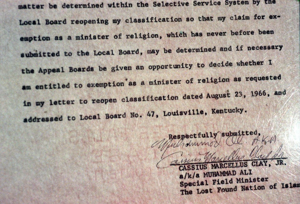  The letter written and sent by Muhammad Ali to the selective service board stating that he was a conscientious objector to the Vietnam War is expected to fetch more than $100,000 at auction