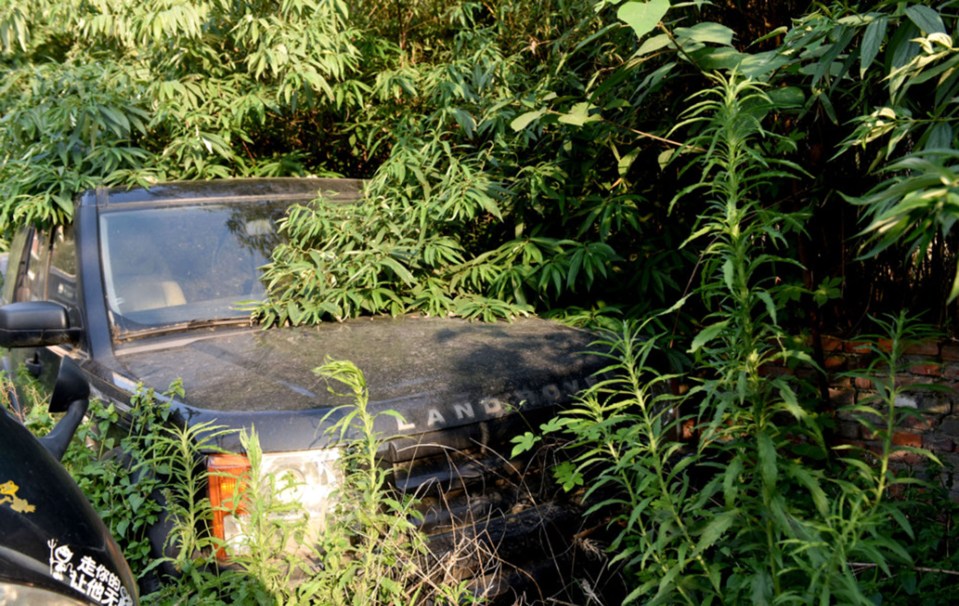  A Land Rover lies abandoned in the former car park, overcome by shrubbery