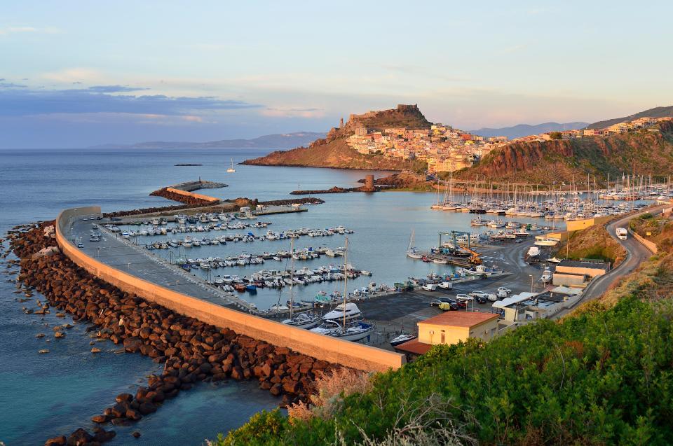  Evening mood over the harbour and the town, Castelsardo, Sassari Province, Sardinia