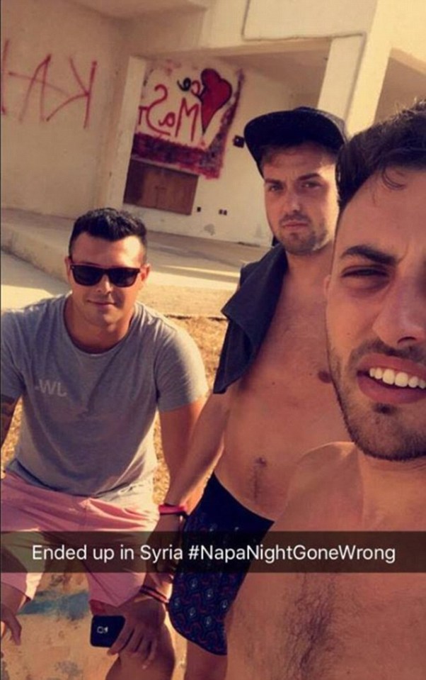 In a Snapchat post for Syria, the hungover trio posted a photo with the caption: "Ended up in Syria #NapaNightOutGoneWrong"