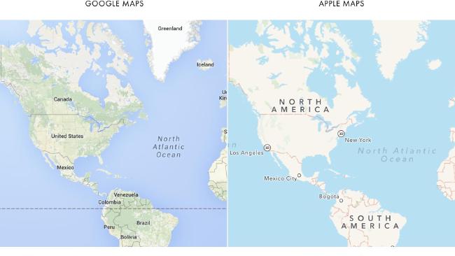  World view: Apple and Google offer very different representations ofplanet Earth