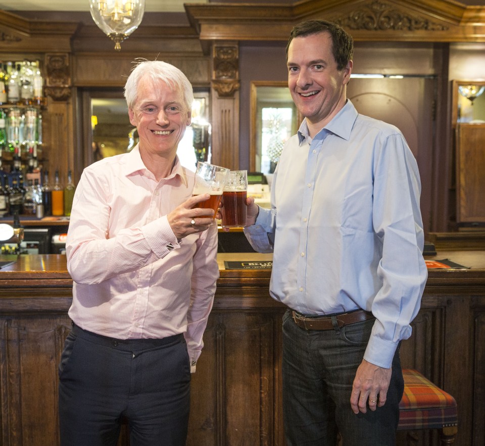  Chancellor George Osborne interrupted a referendum campaign tour to chat to David Wooding, Sun on Sunday Political Editor, over a lunchtime pint