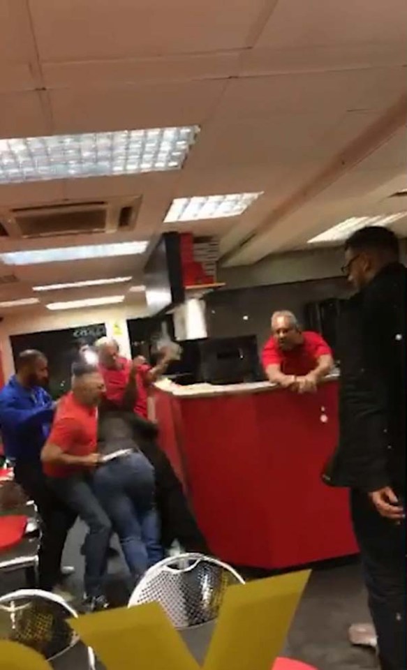  A shocking video of the brawl was filmed by a customer who said it was 'total chaos'