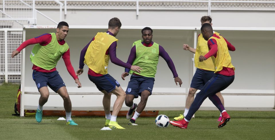  England players during training in Chantilly ahead of the Russia game