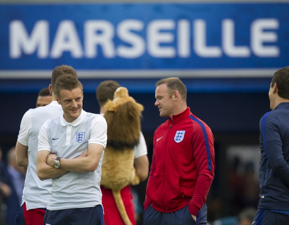  Jamie Vardy with Wayne Rooney ahead of England's Euro 2016 opening game