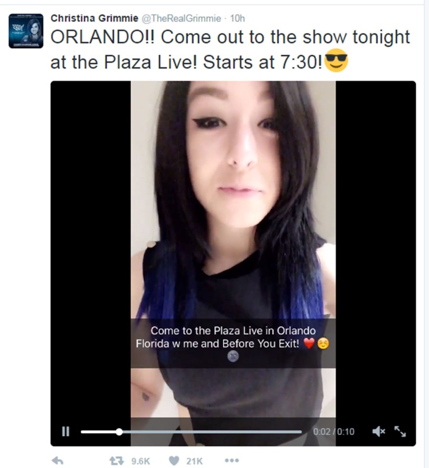  The star, who had a huge following on social media, had encouraged fans to attend the tragic event in Orlando via online posts