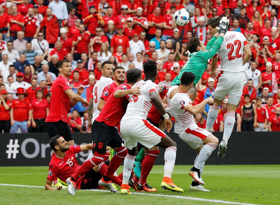  Fabian Schar heads Switzerland in front against Albania on five minutes