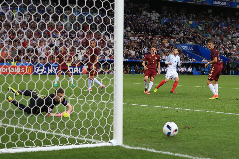 Lallana watches as another effort passes narerowly wide of the bottom corner