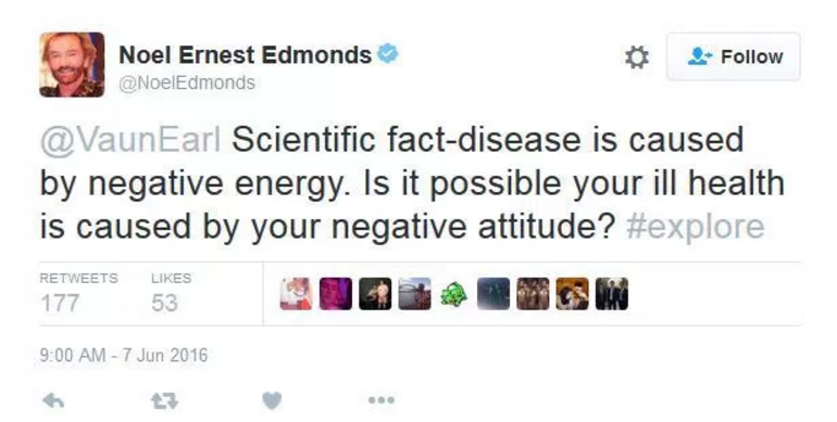  Noel's tweet caused outrage on social media after he suggested a cancer sufferers negativity might be causing the disease