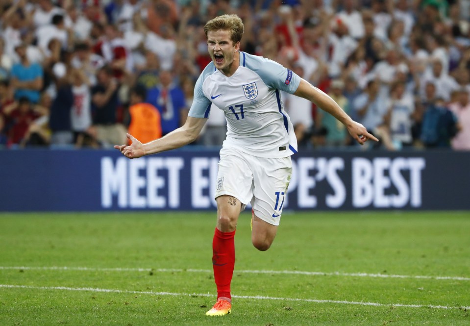 Eric Dier celebrates after his wonder free-kick put England 1-0 up against Russia