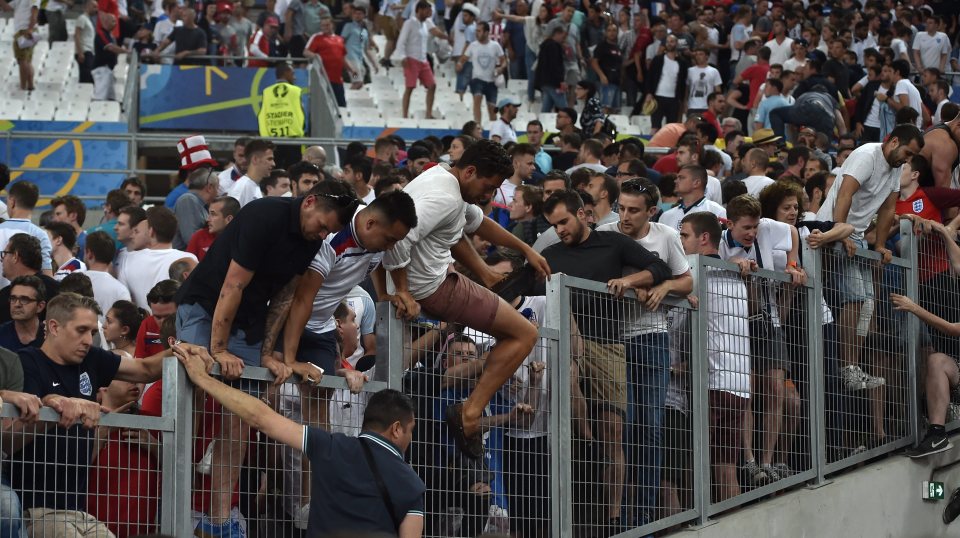  Second attack of the day ... two fans in serious condition following brawls ahead of England v Russia match