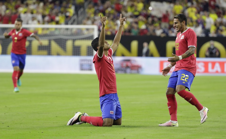 Johan Venegas celebrates his goal which put daylight between the teams