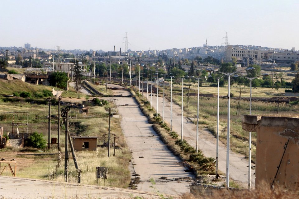 A general view shows the main road leading to Handarat camp in Handarat area