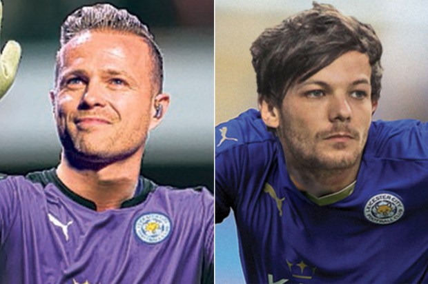 Nicky Byrne and Louis Tomlinson as Kasper Schmeichel and Jamie Vardy