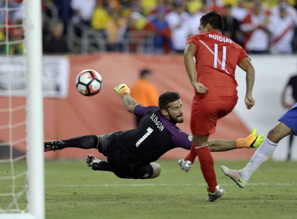  Raul Ruidiaz uses his arm to bundle home Peru's winner against Brazil in the USA