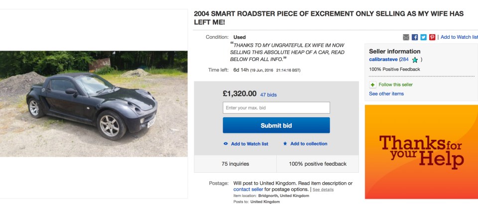 An angry ex-hubby took revenge by selling his cheating wife's stuff on eBay