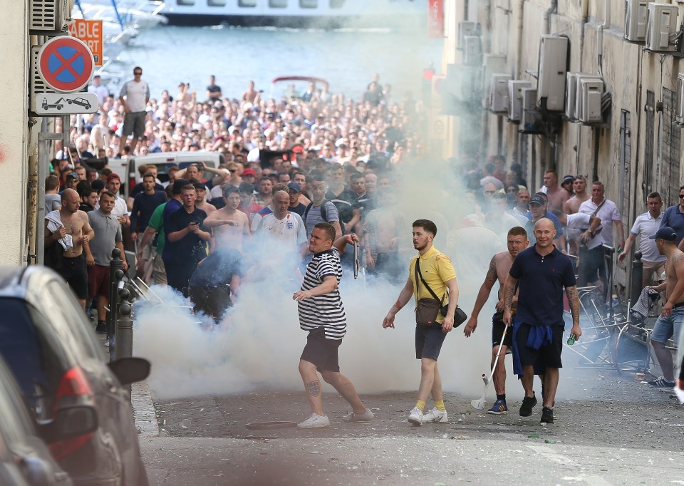  Ugly scenes of fighting erupted between England and Russia fans in Marseilles