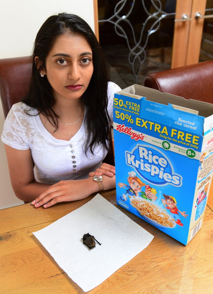  Sehr Rafique was disgusted when she found a BAT in her box of Rice Krispies