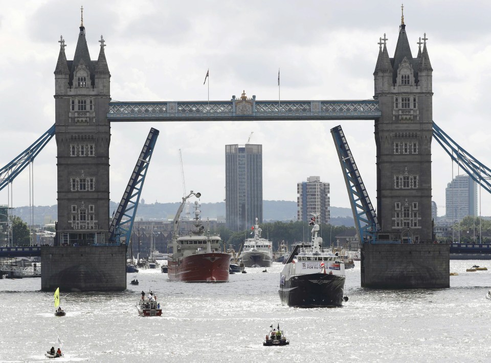  Tower Bridge had to be raised as the anti-EU flotilla made its way to Westminster