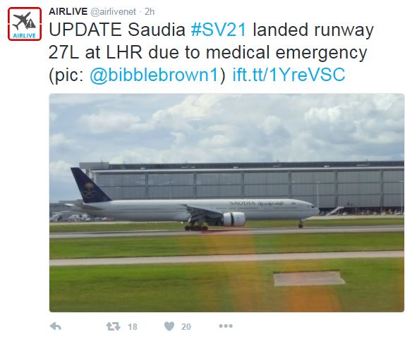  The Saudia flight pictured on the Heathrow runway