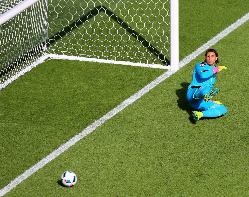  Switzerland goalkeeper Yann Sommer failed to save the penalty by Bogdan Stancu during the Group A match between Romania and Switzerland at Parc de Princes