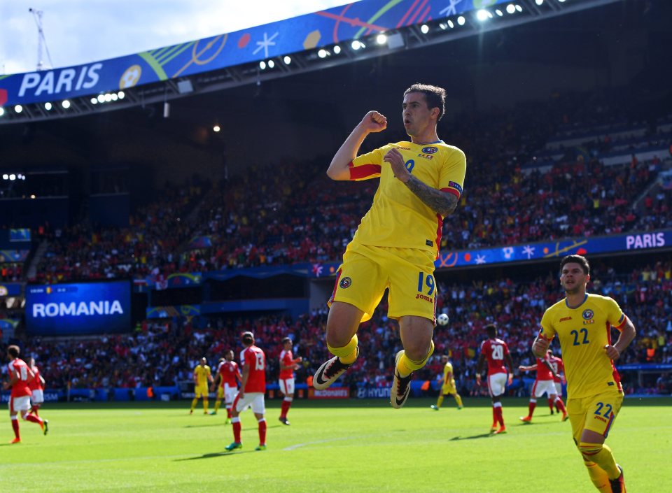  Stancu of Romania celebrates after scoring from the penalty spot for a second time