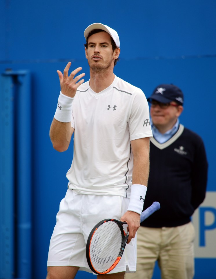  Andy Murray reacts during his match with Aljaz Bedene at the Aegon Championships at Queen's