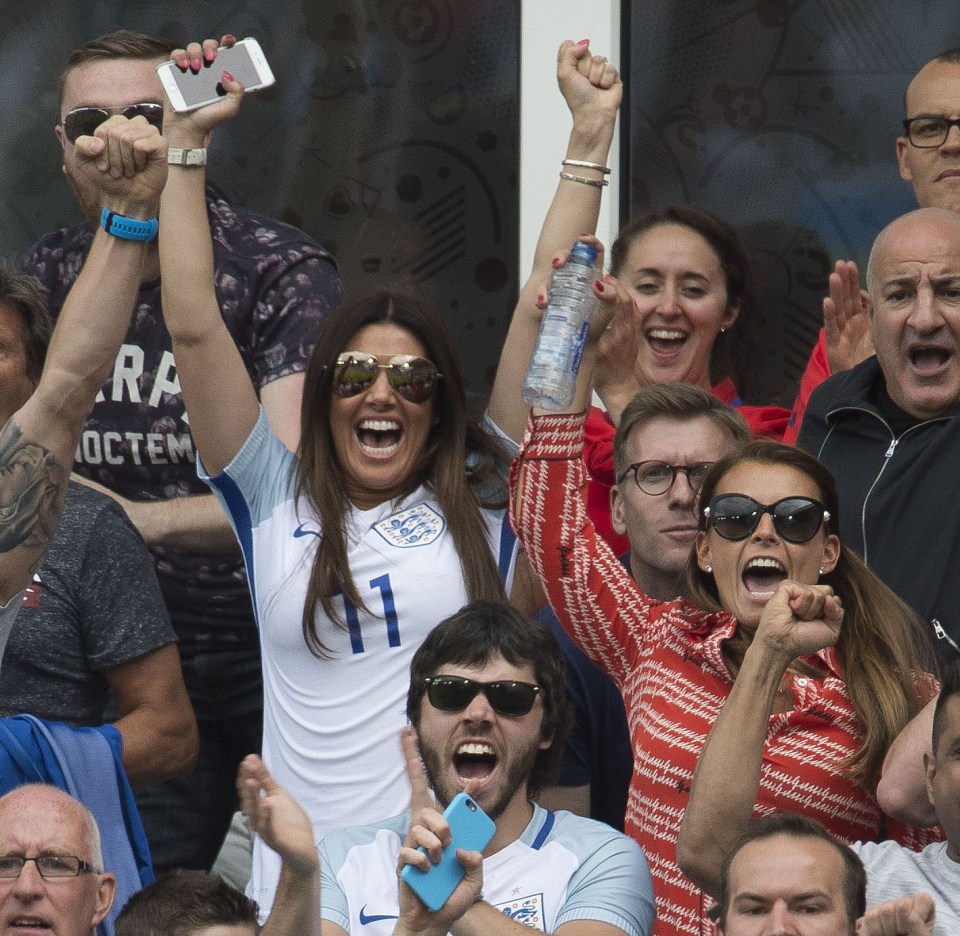 Rebekah Vardy and Coleen Rooney celebrate as England beat Wales